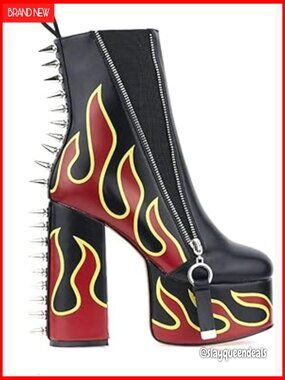 Women's Punk Ankle Boots with Elastic Band, Metal Zipper, 5.5 Inch Heels